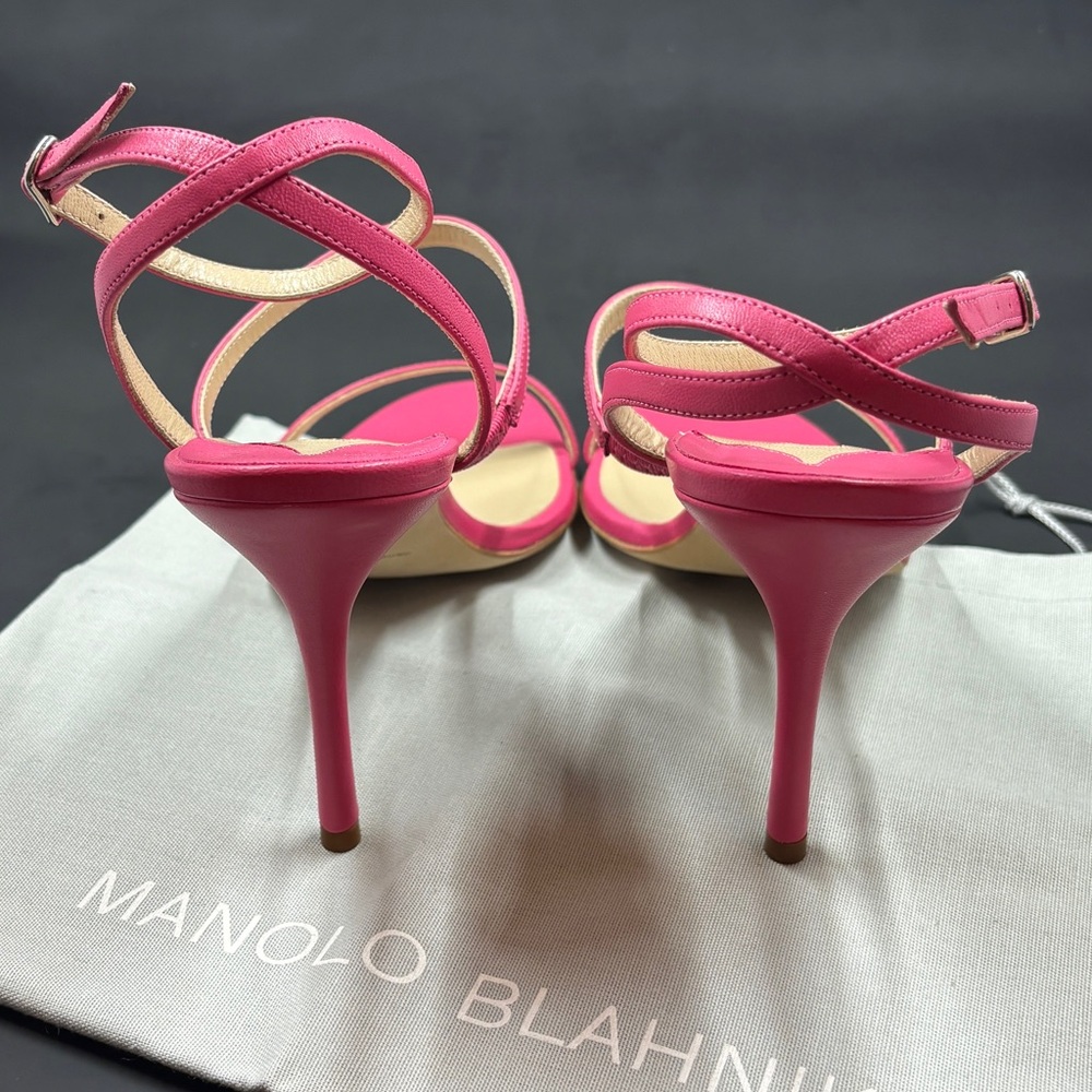 SOLD Manolo Blahnik Hot Pink Strap Heels size 38.5 - Picture 5 of 8